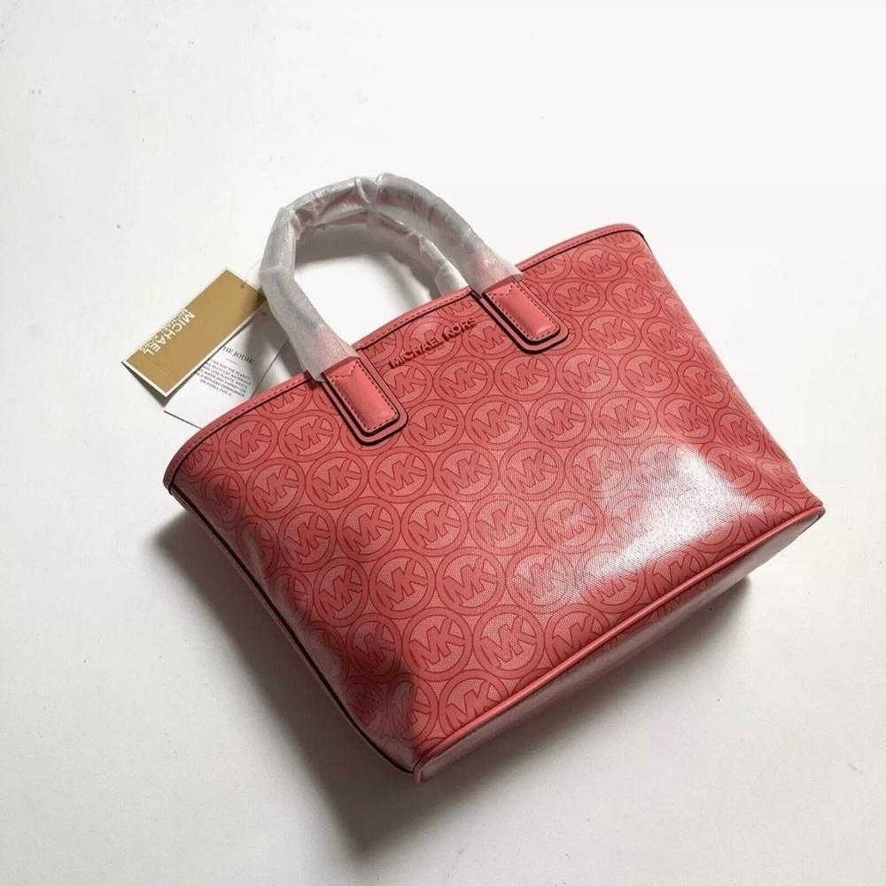 NWT Original Michael Kors Jodie Small Logo Jacquard Tote Bag Grapefruit Pink​​​​